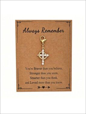 Copper CZ Crown Cross Faith Charm Lobster Clasp Clip-On Jewelry